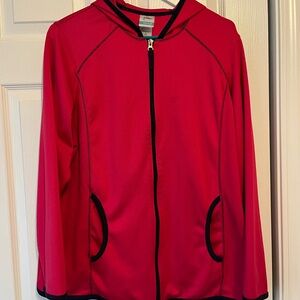 Red Zip-Up Sweatshirt with Black Trim